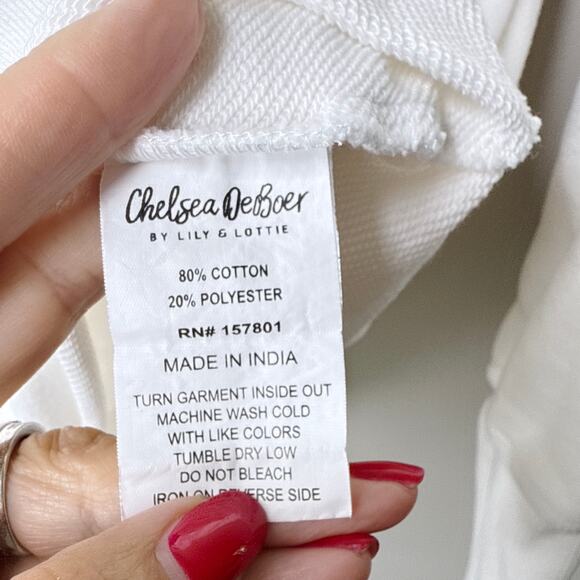 Lily & Lottie Distressed Crew Sweatshirt XS White French Terry Oversized - Picture 11 of 12